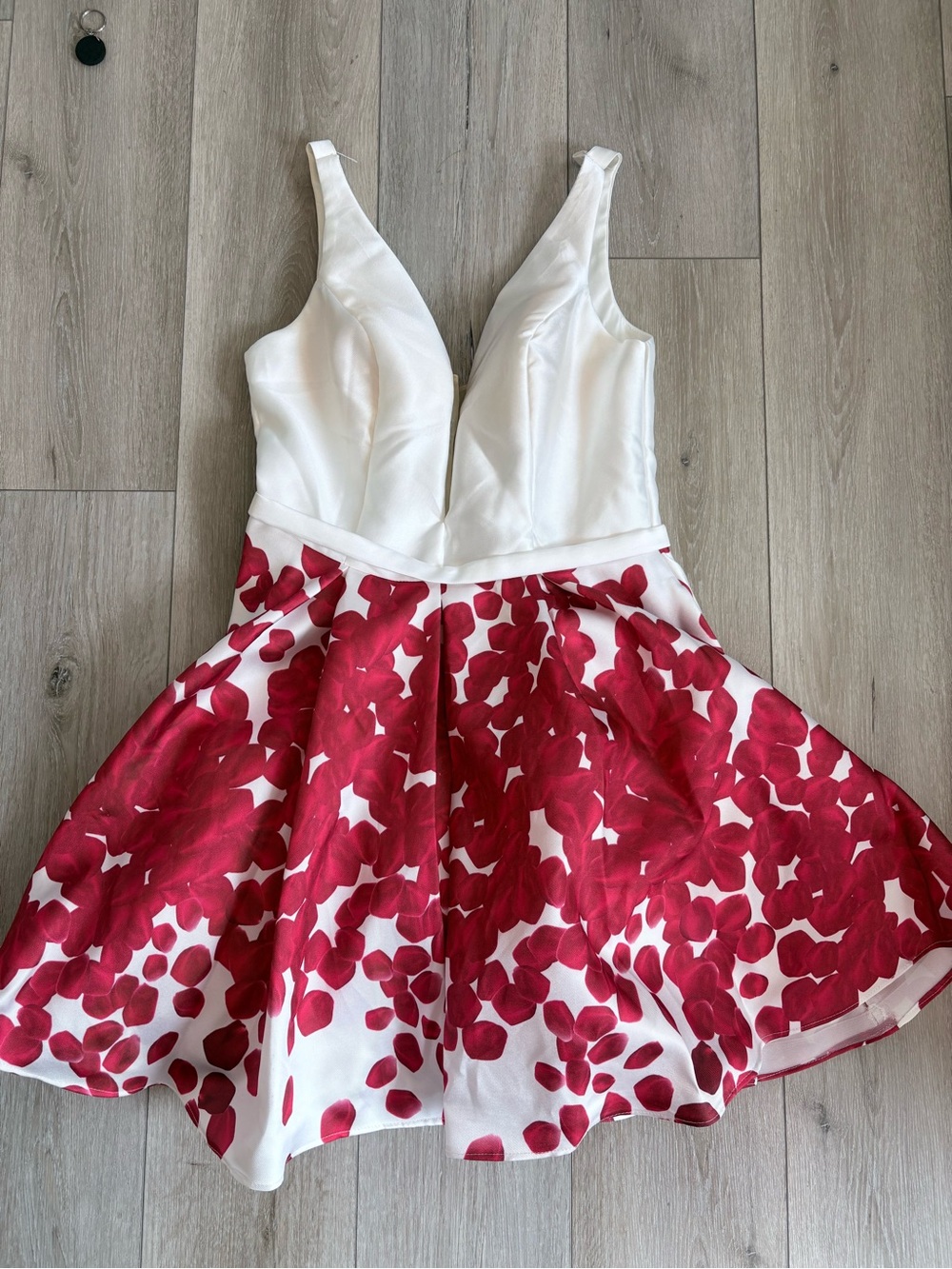 White & Red Floral Fit-and-Flare Wedding Dress by Jolene